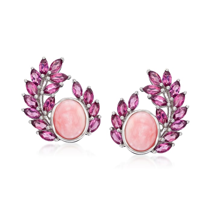 Pink Opal and 5.00 ct. t.w. Rhodolite Garnet Garland Earrings in Sterling Silver
