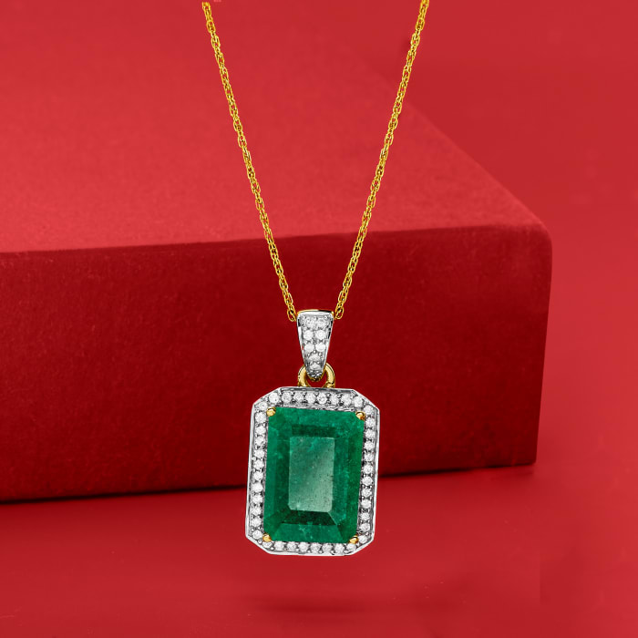 5.50 Carat Emerald and .25 ct. t.w. Diamond Pendant Necklace in 14kt ...