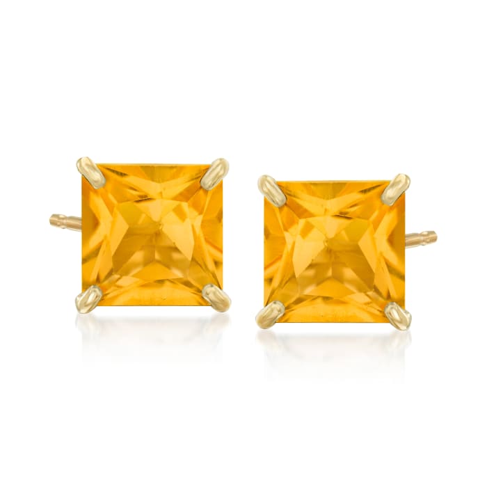 3.60 ct. t.w. Citrine Square Stud Earrings in 14kt Yellow Gold
