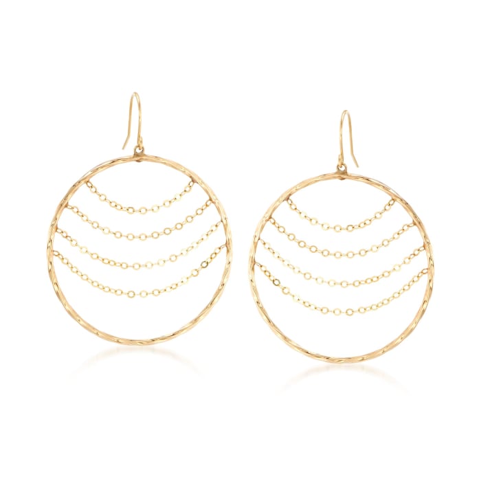 14kt Yellow Gold Twisted Open-Circle Drop Earrings with Draping Chains