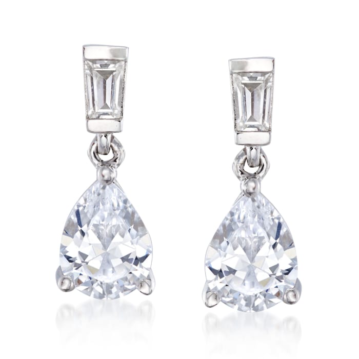 2.50 ct. t.w. Baguette and Pear-Shaped CZ Drop Earrings in Sterling Silver