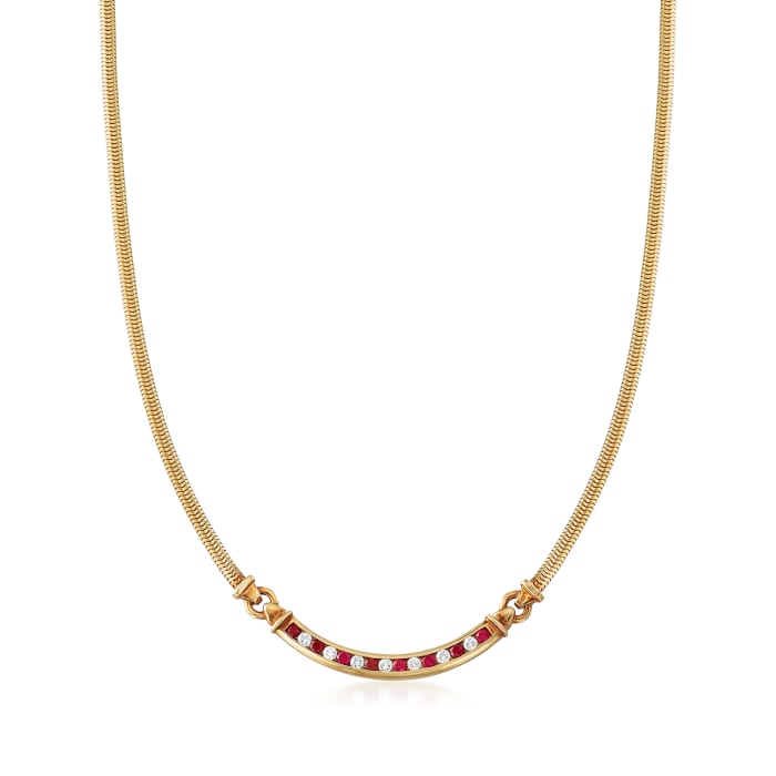 C. 1980 Vintage Tiffany Jewelry .80 ct. t.w. Ruby and .55 ct. t.w. Diamond Necklace in 18kt Yellow Gold