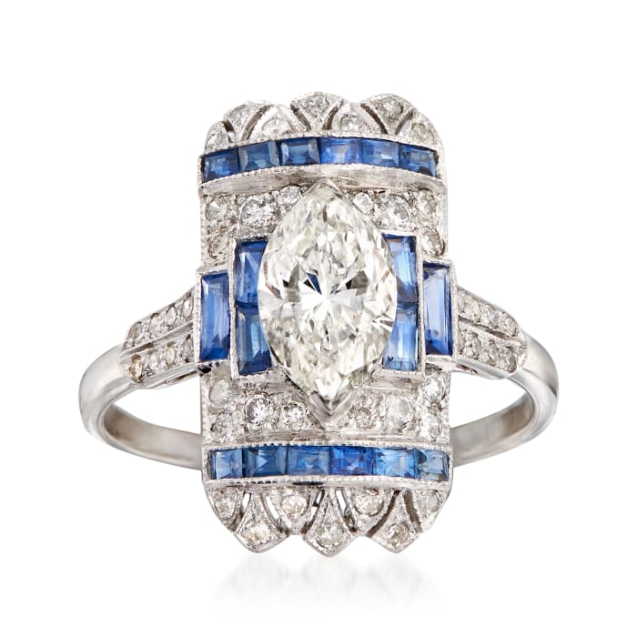 C. 2000 Vintage 1.52 ct. t.w. Diamond and .80 ct. t.w. Sapphire Ring in 18kt White Gold