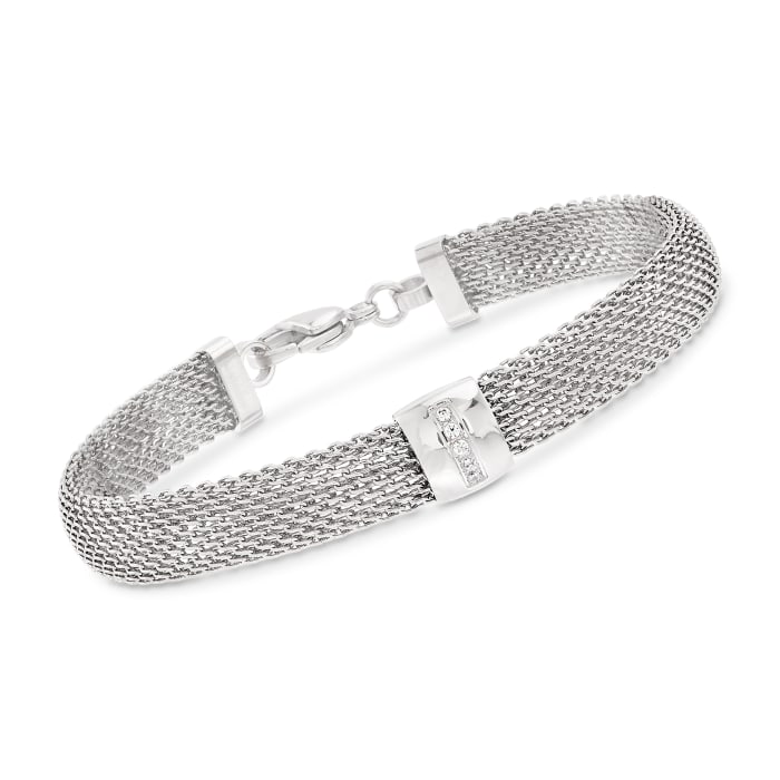 Stainless Steel Mesh Bracelet with Crystals | Ross-Simons