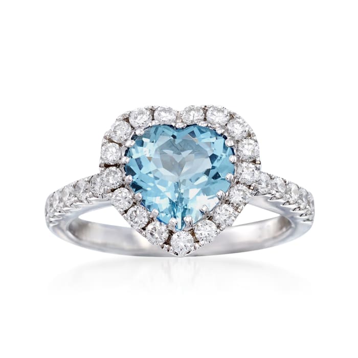1.50 Carat Aquamarine and .67 ct. t.w. Diamond Heart Ring in 18kt White Gold