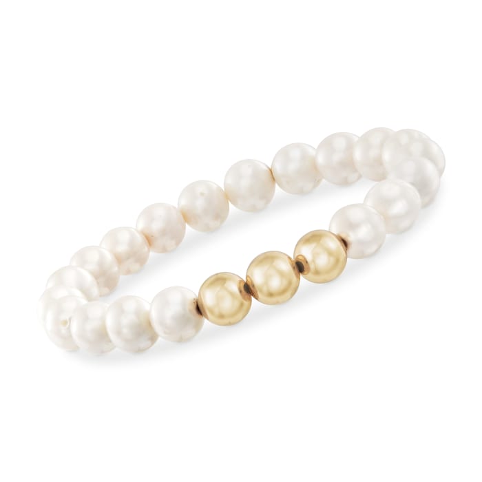 8-8.5mm Cultured Pearl Stretch Bracelet with 14kt Yellow Gold