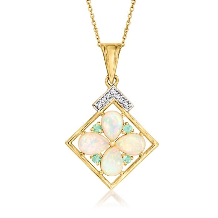 Ethiopian Opal and .10 ct. t.w. Emerald Pendant Necklace with Diamond Accents in 18kt Gold Over Sterling