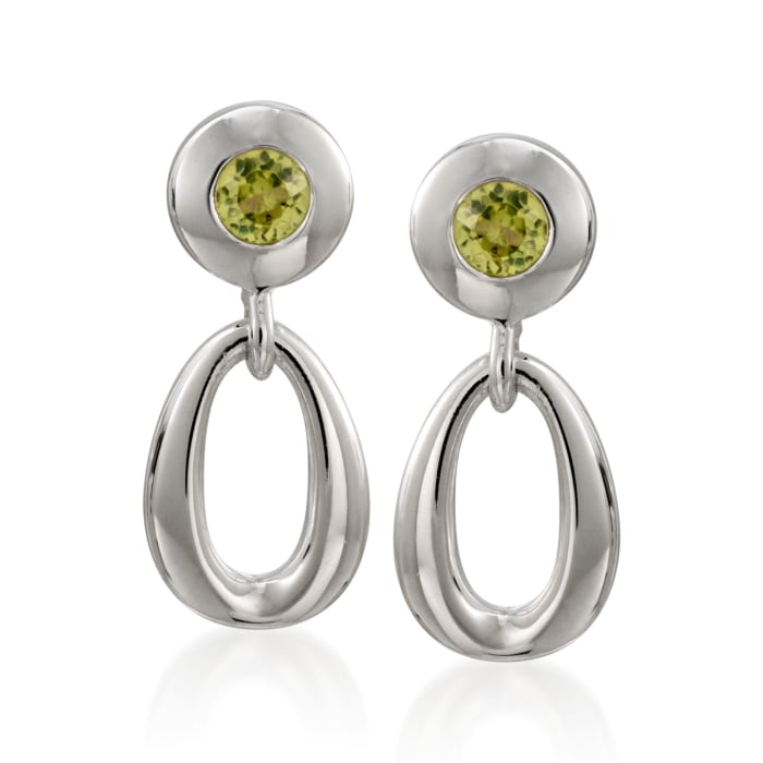 Zina Sterling Silver &quot;Contemporary&quot; .50 ct. t.w. Peridot Oval-Link Drop Earrings