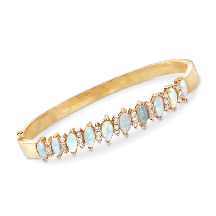 C. 1980 Vintage Opal and .90 ct. t.w. Diamond Bracelet in 18kt Yellow Gold