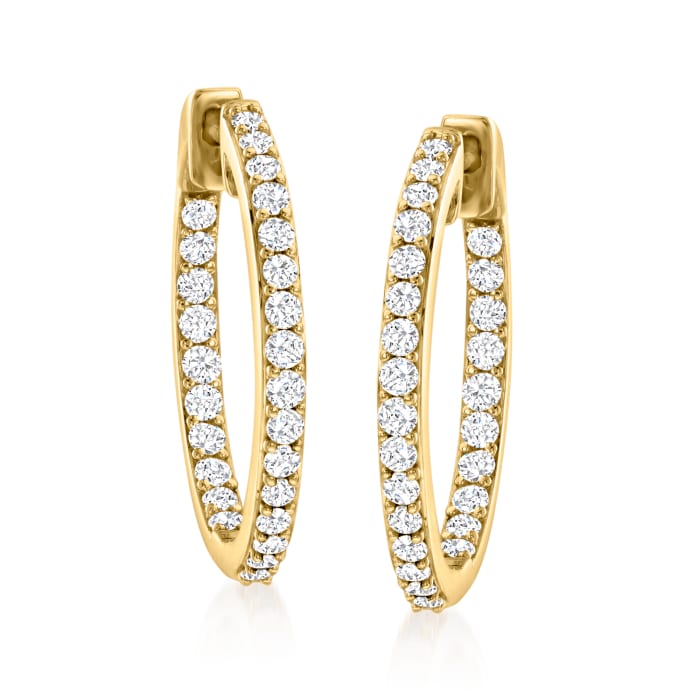 1 00 Ct T W Diamond Inside Outside Hoop Earrings In 14kt Yellow Gold