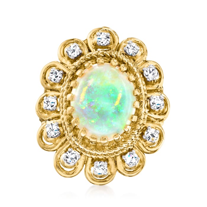 C. 1970 Vintage Opal and .50 ct. t.w. Diamond Cocktail Ring in 14kt Yellow Gold
