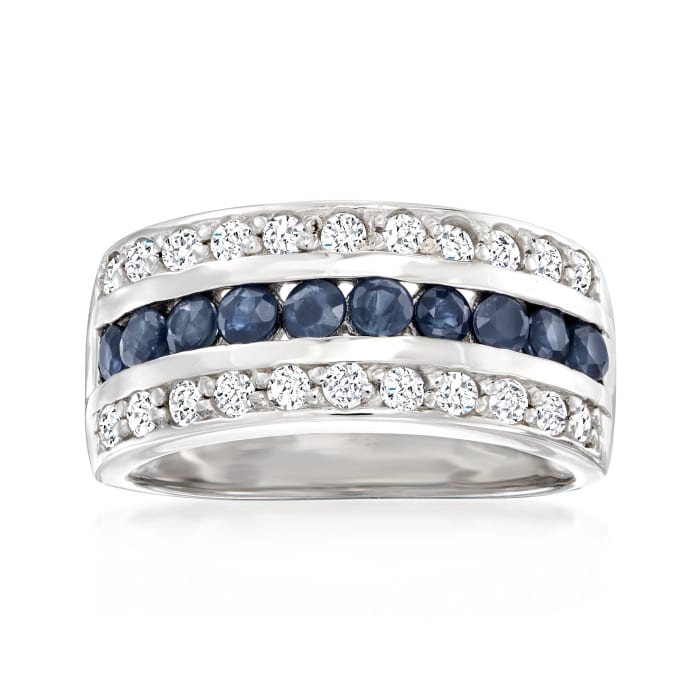 .80 ct. t.w. Sapphire and .65 ct. t.w. White Topaz Multi-Row Ring in ...