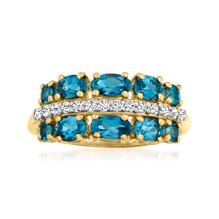 1.20 ct. t.w. London Blue Topaz Ring with .20 ct. t.w. Diamonds in 18kt Gold Over Sterling