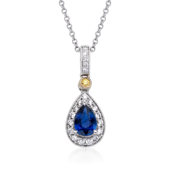 Simon G. .53 Carat Sapphire and .16 ct. t.w. Diamond Pendant Necklace in 18kt Two-Tone Gold