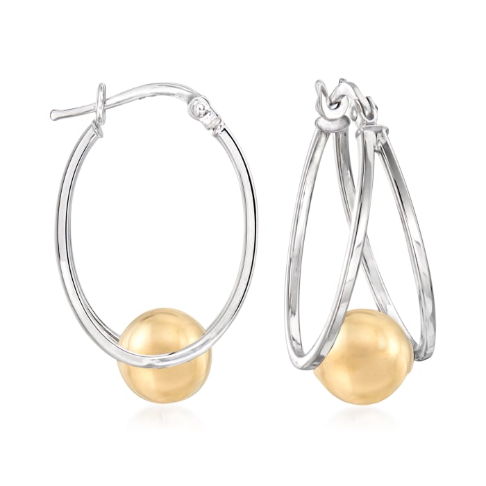 Sterling Silver and 14kt Yellow Gold Double-Hoop Earrings with Bead