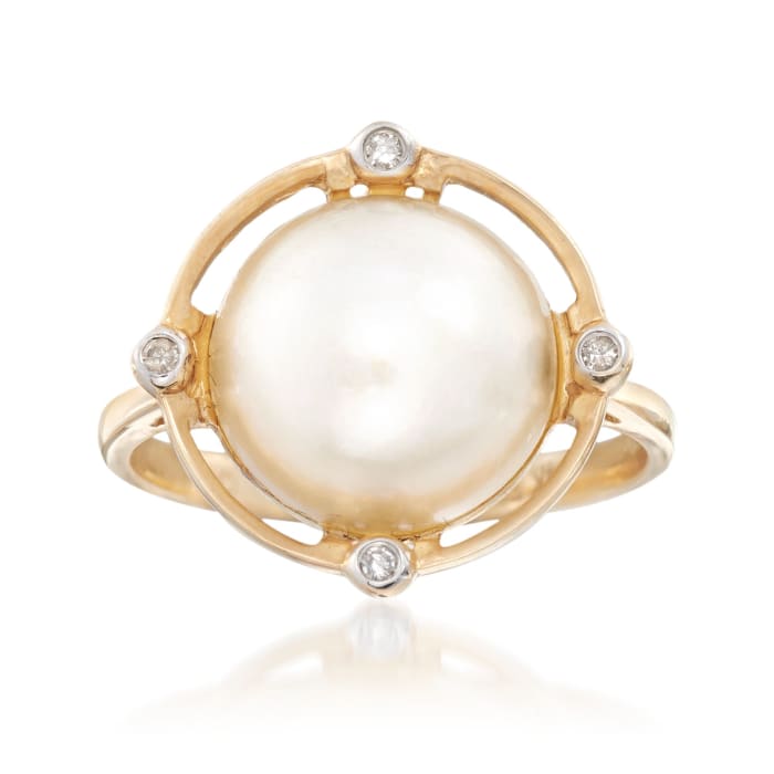 11.5-12mm Cultured Mabe Pearl Ring with Diamond Accents in 14kt Yellow Gold