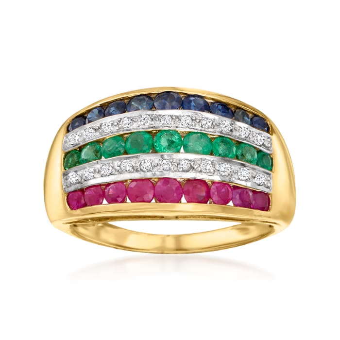 1.20 ct. t.w. Multi-Gemstone and .11 ct. t.w. Diamond Ring in 14kt Yellow Gold