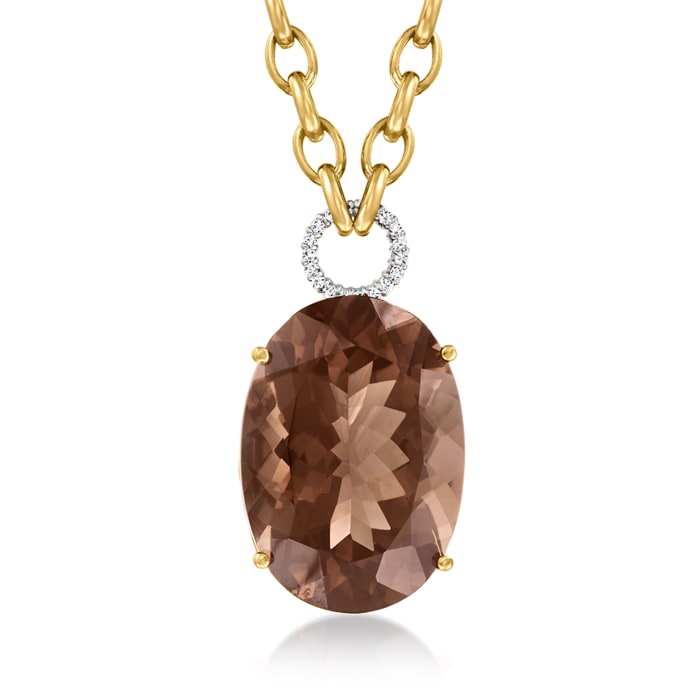 50.00 Carat Smoky Quartz and .15 ct. t.w. Diamond Link Necklace in 14kt Two-Tone Gold