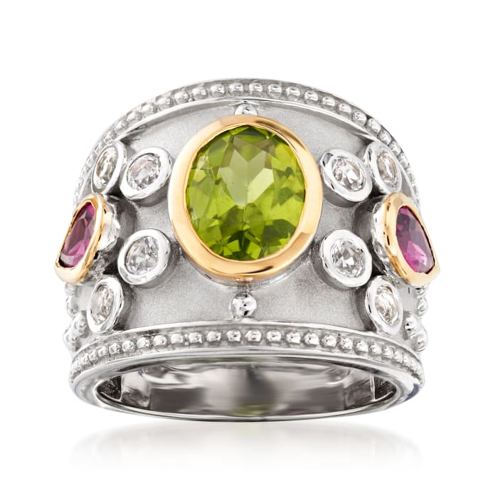 4.20 ct. t.w. Multi-Gemstone Ring in Sterling Silver and 14kt Yellow Gold