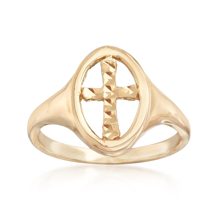14kt Yellow Gold Cut-Out Cross Oval Ring