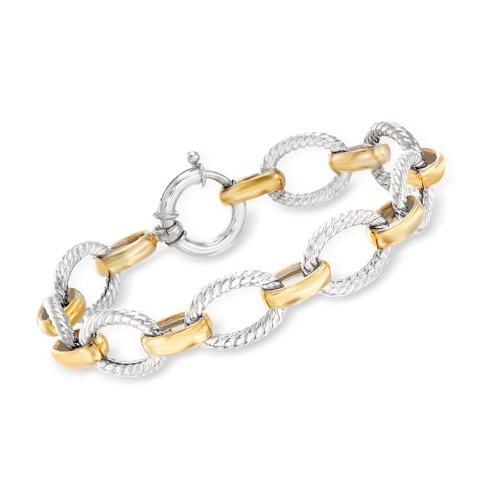 Two-Tone Sterling Silver Twisted-Oval Link Bracelet