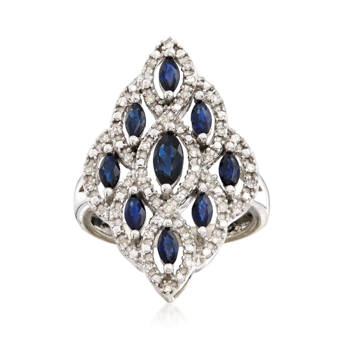 C. 1990 Vintage .85 ct. t.w. Sapphire and .25 ct. t.w. Diamond Cluster Ring in 10kt White Gold