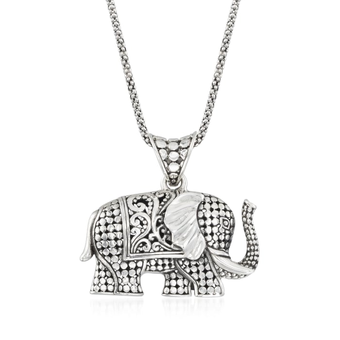 Sterling Silver Bali-Style Elephant Pendant Necklace 18-inch