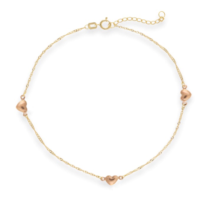 14kt Two-Tone Gold Heart Station Anklet