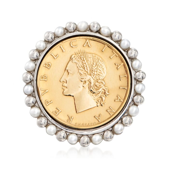 Italian Genuine 20-Lira Coin Ring in Sterling Silver