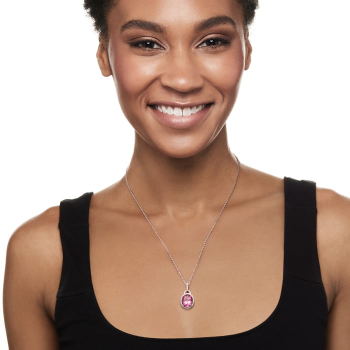 6.25 Carat Pink Topaz Pendant Necklace with .20 ct. t.w. Diamonds in 14kt White Gold 18-inch