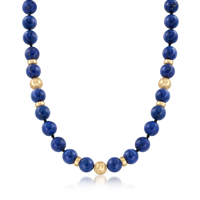 C. 1980 Vintage Lapis and 14kt Yellow Gold Beaded Necklace