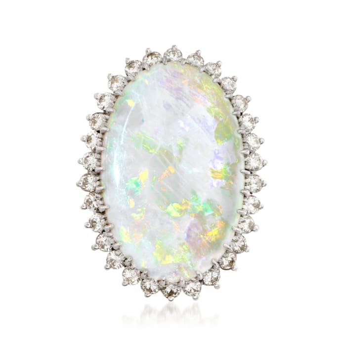 C. 1970 Vintage Opal and 1.00 ct. t.w. Diamond Ring in 14kt White Gold