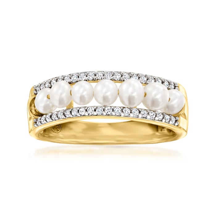 Charles Garnier &quot;Venus&quot; 2.5-3mm Cultured Pearl and .10 ct. t.w. CZ Ring in 18kt Gold Over Sterling