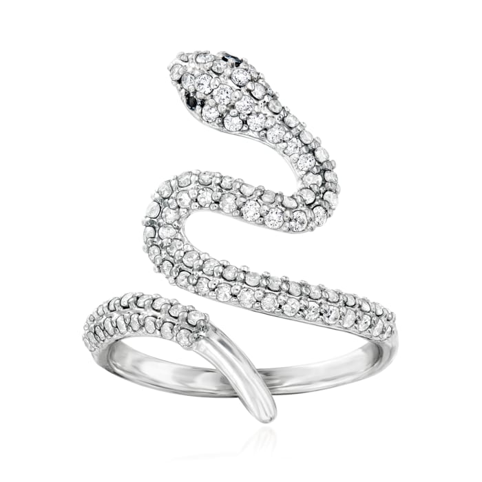 .75 ct. t.w. Diamond Bypass Snake Ring with Black Diamond Accents in Sterling Silver | Ross-Simons