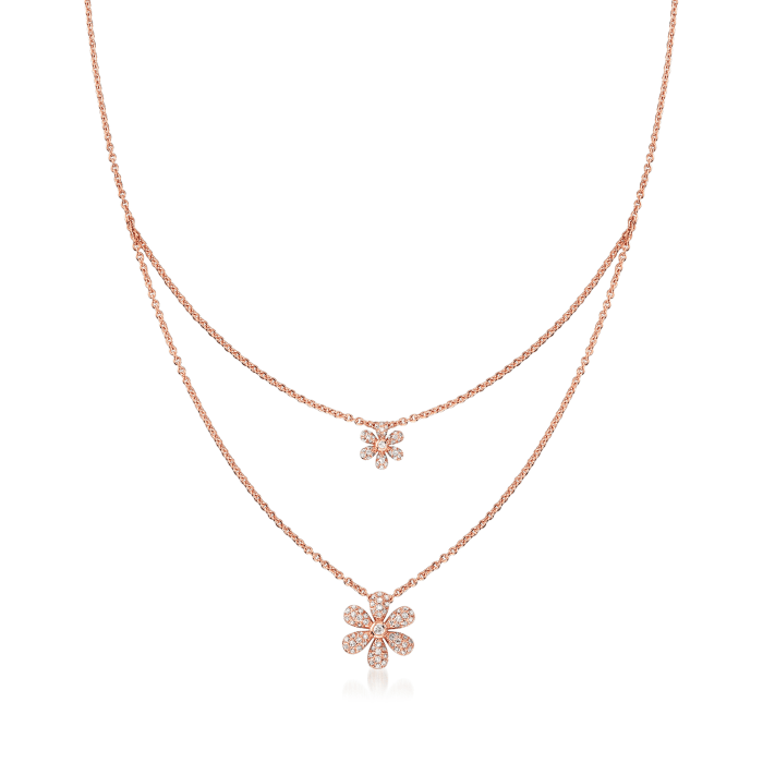 .25 ct. t.w. Diamond Flower Layered Necklace in 18kt Rose Gold