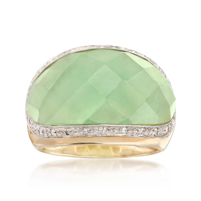Green Jade and .11 ct. t.w. Diamond Ring in 14kt Yellow Gold