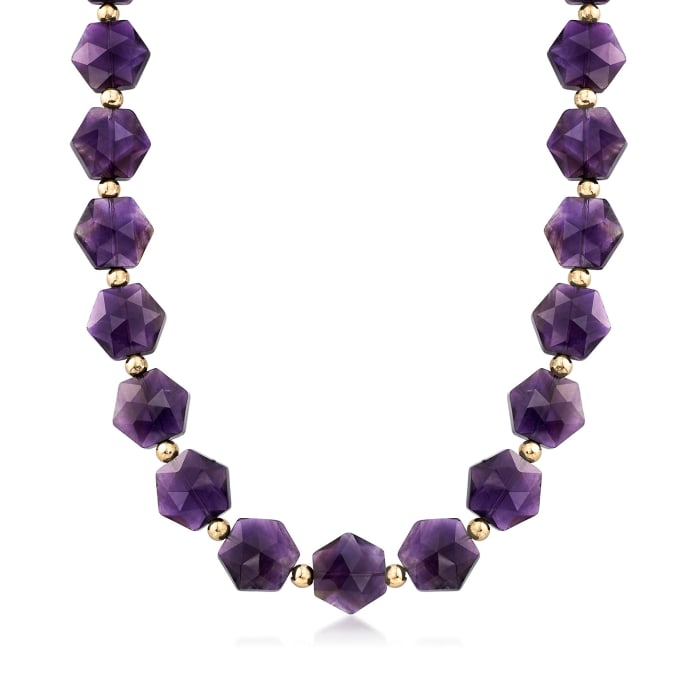 Amethyst Bead Necklace in 14kt Yellow Gold