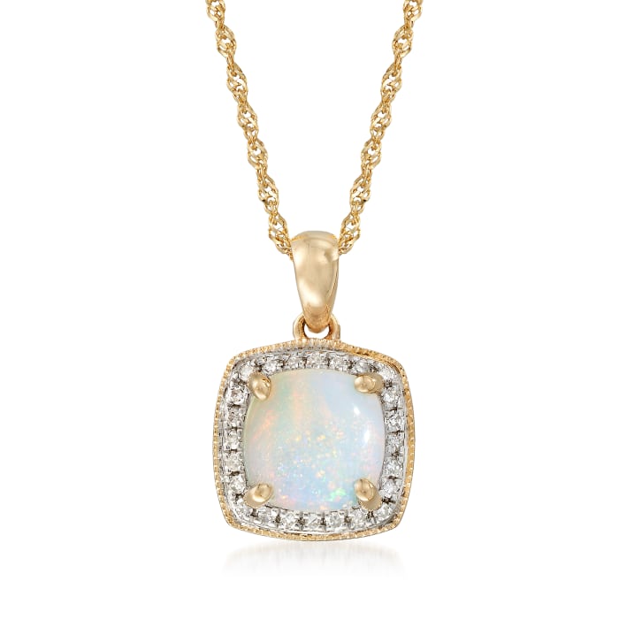 Opal Pendant Necklace with Diamond Accents in 14kt Yellow Gold