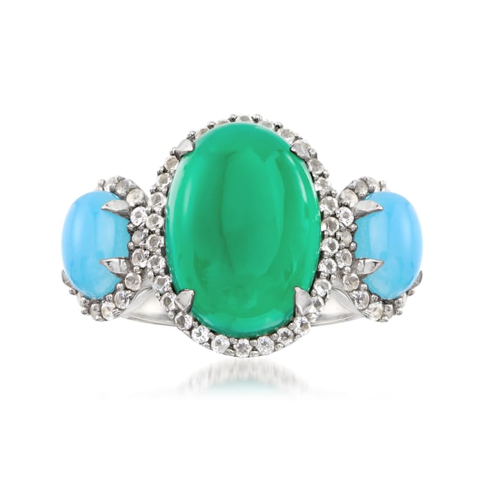 Green and Blue Chalcedony Ring with .50 ct. t.w. White Topaz in Sterling Silver
