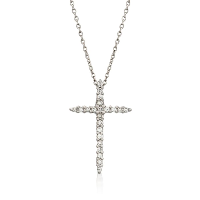 Roberto Coin .10 ct. t.w. Diamond Cross Pendant Necklace in 18kt White Gold    