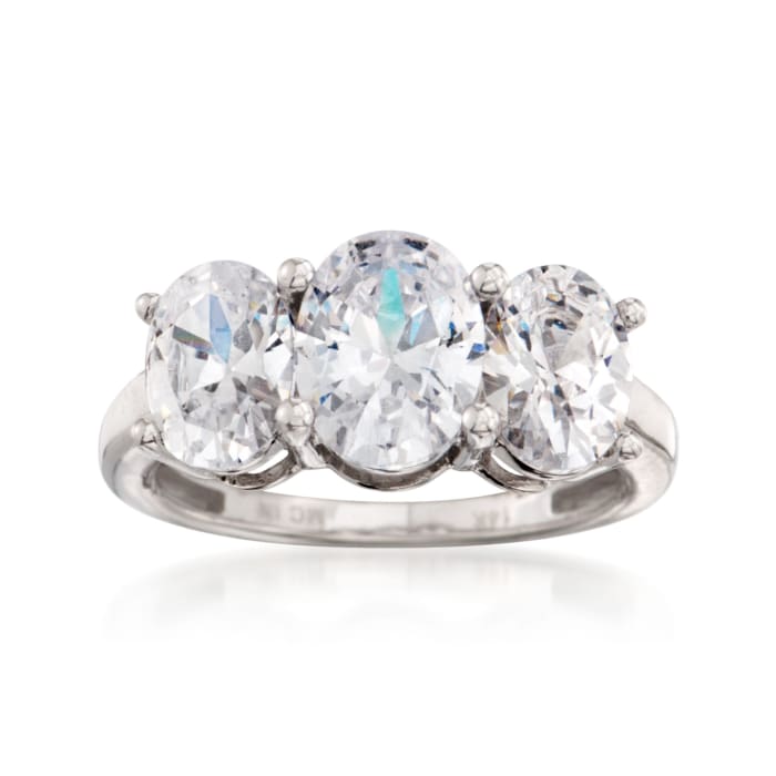 4.00 ct. t.w. Oval CZ Three-Stone Ring in 14kt White Gold