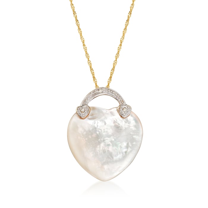 Mother-Of-Pearl and Diamond-Accented Heart Pendant Necklace in 14kt Yellow Gold