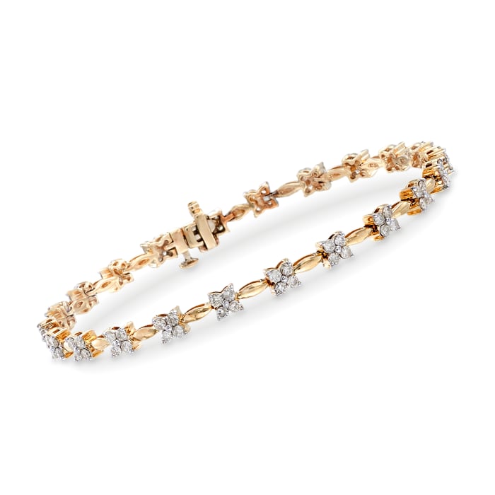 2.00 ct. t.w. Diamond Floral Station Bracelet in 14kt Yellow Gold