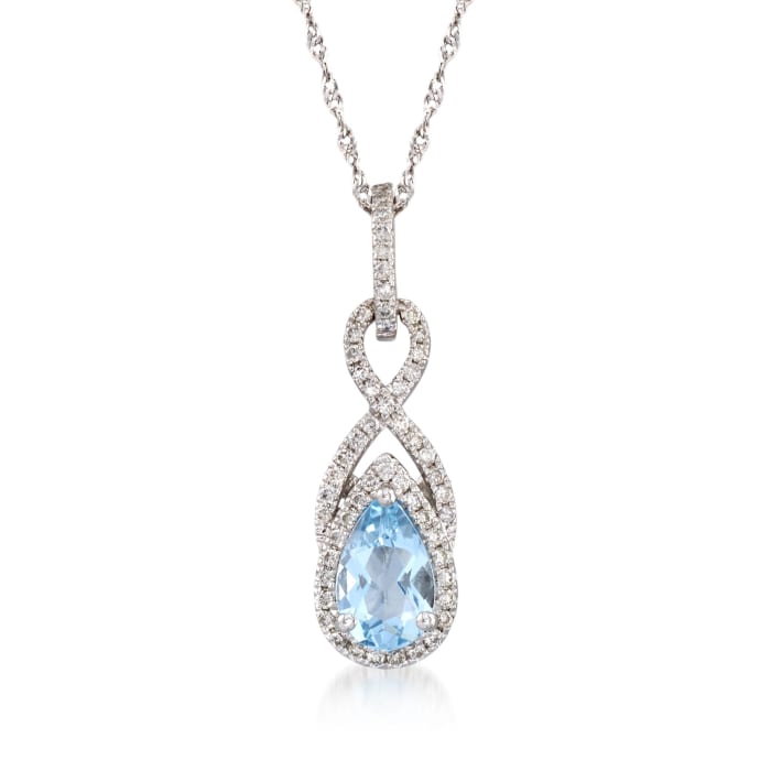 .70 Carat Aquamarine and .22 ct. t.w. Diamond Pendant Necklace in 14kt White Gold