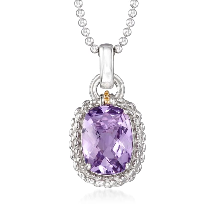 Phillip Gavriel &quot;Popcorn&quot; 5.00 Carat Amethyst Pendant Necklace in Sterling Silver with 18kt Yellow Gold
