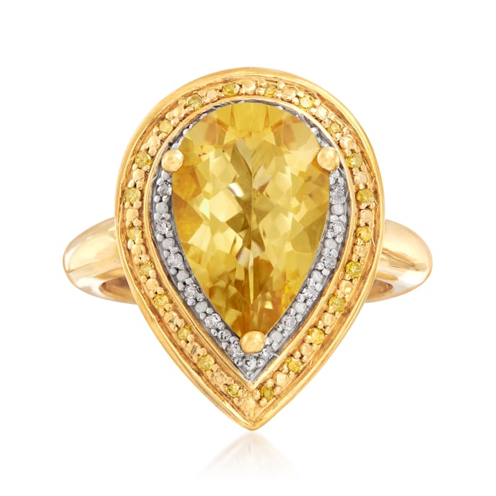 3.50 Carat Citrine and .20 ct. t.w. Yellow and White Diamond Ring in 18kt Gold Over Sterling