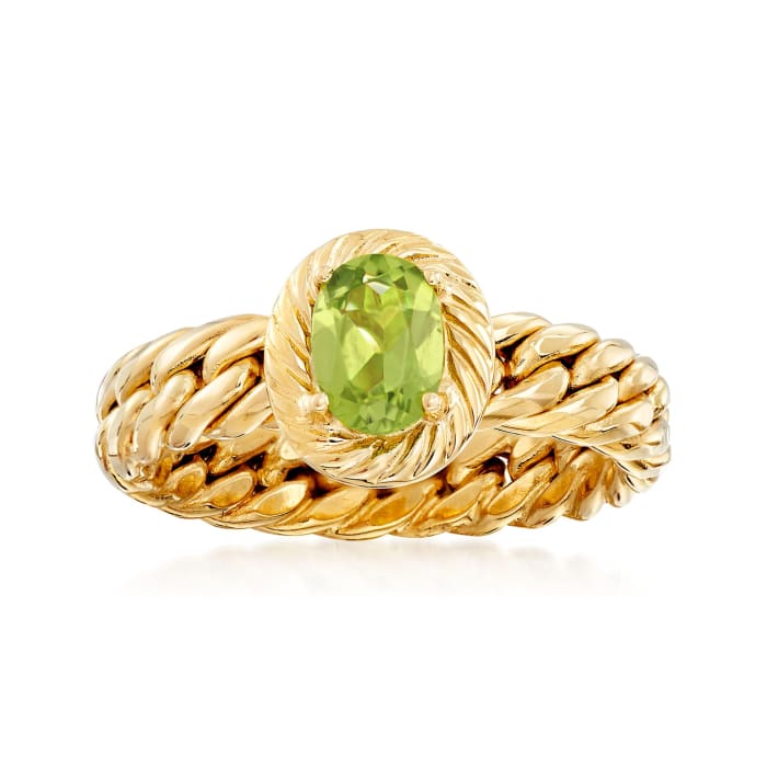 .70 Carat Peridot Curb-Link Shank Ring in 18kt Yellow Gold 