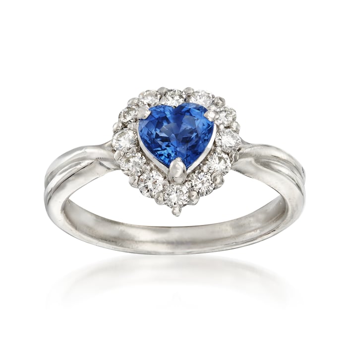 C. 2000 Vintage .87 Carat Sapphire and .36 ct. t.w. Diamond Heart Ring in Platinum