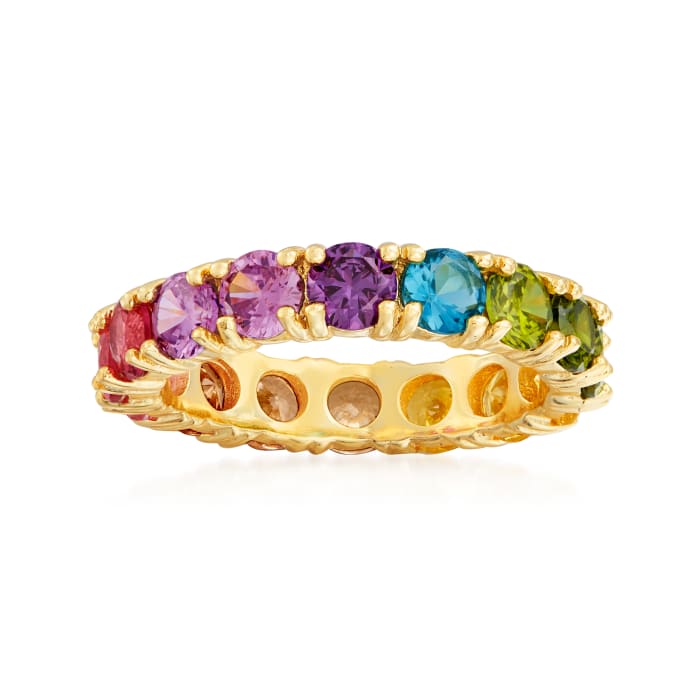 3.00 ct. t.w. Multicolored CZ Eternity Band in 18kt Gold Over Sterling