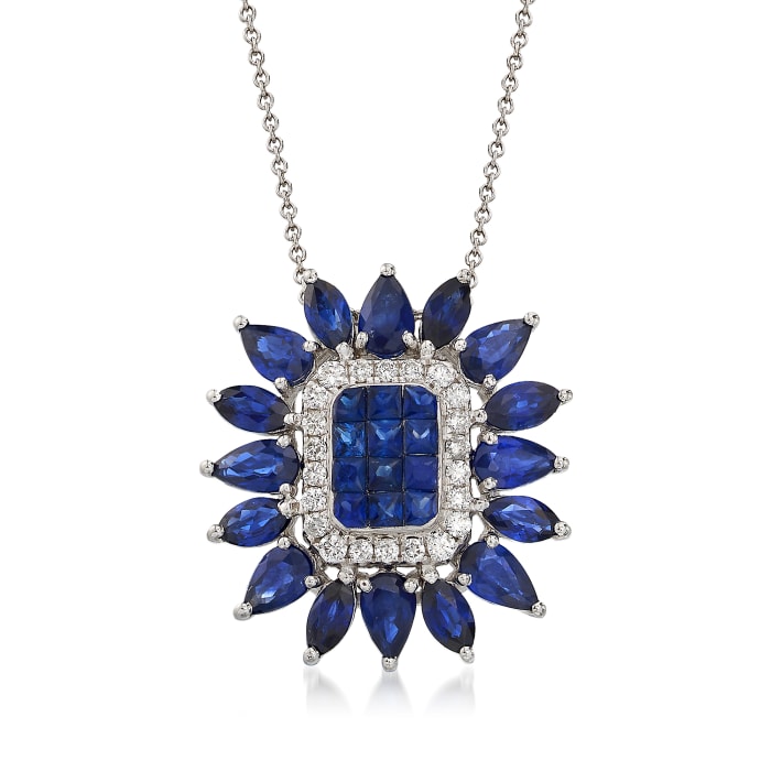 3.50 ct. t.w. Sapphire and .20 ct. t.w. Diamond Pendant Necklace in 18kt White Gold